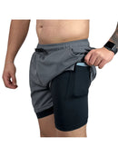 Short Masculino 2 em 1 de Treino Academia Com Bolso Compressão Forro Duplo Elastico Dryfit